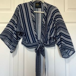 Planet Blue. Blue Lifey Tie front crop top in navy and white. Size Medium.